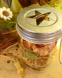 Mason Jar Lantern Autumn Themed with Handmade Dried Fruit, Acorns and Pine Cones