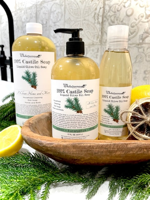 100% Castile Soap Liquid Olive Oil Soap Lemon Eucalyptus Pine